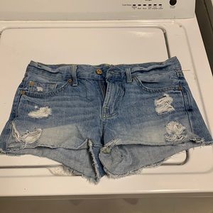 7 All Mankind slightly worn jean shorts, has natural frays, no damage, size 26